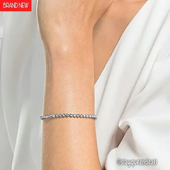 Rhodium Plated Crystal Tennis Bracelet with Extender, 6.89 Inches